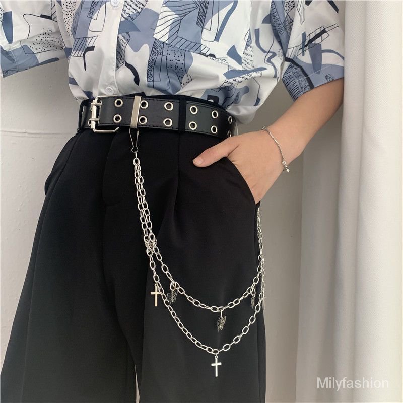 Punk Belt + Cross Butterfly Decorative Chain -Style jk  UuAK