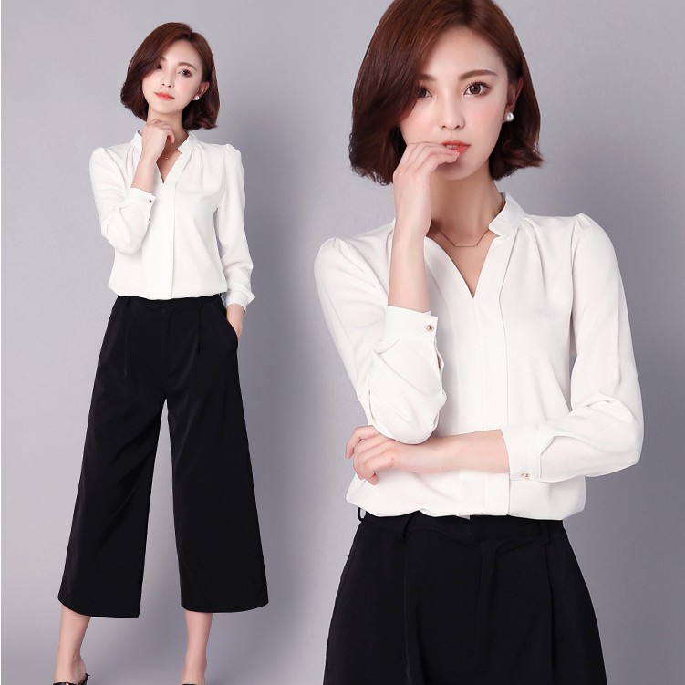 {Hàng sẵn} Sơ mi nữ công sở mẫu mới, Áo nữ cổ V form rộng đủ size