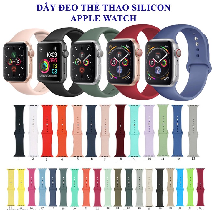 Dây đeo đồng hồ Silicone thể thao cho Apple Watch 38mm 40mm 42mm 44mm