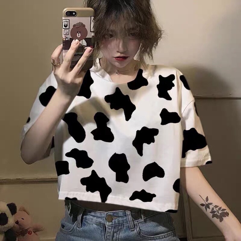 Áo thun croptop nữ bò sữa hot hit 2021, áo phông phong cách hàn quốc