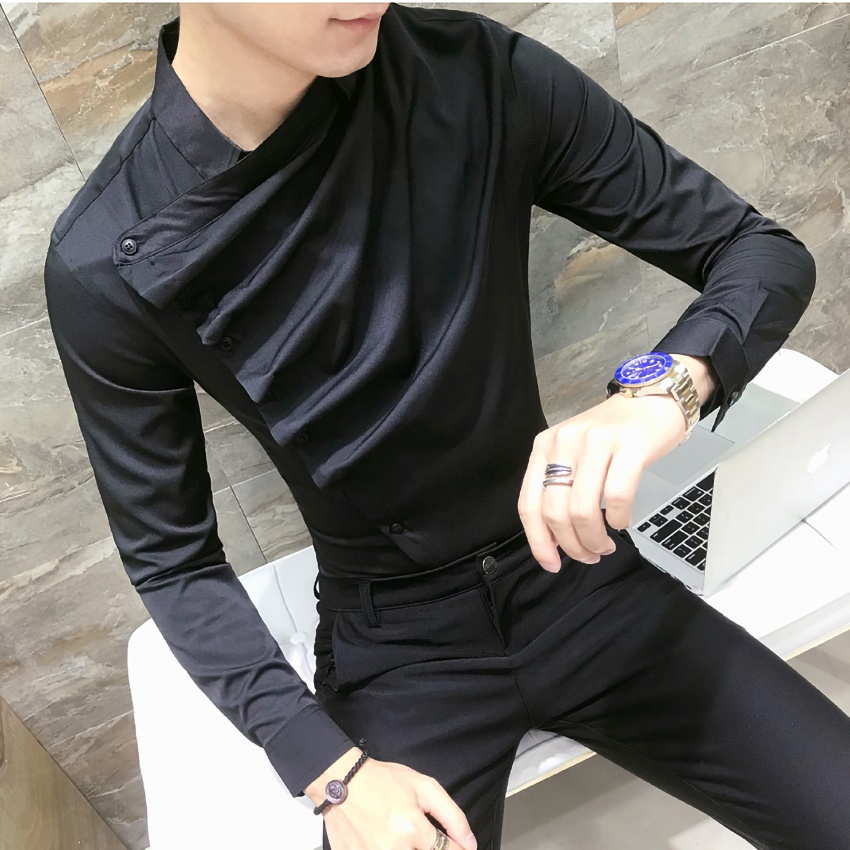 Áo sơ mi nam. Sơ mi nam cúc chéo,cổ Gấp lượn sóng trước Ngực tạo điểm nhấn Độc đáo, sang trọng H28