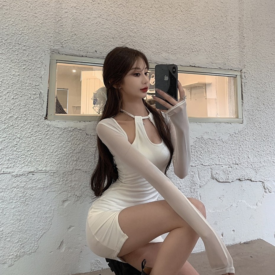 QADCOL  Đầm QADCOL tay dài phối ren thời trang dành cho nữ