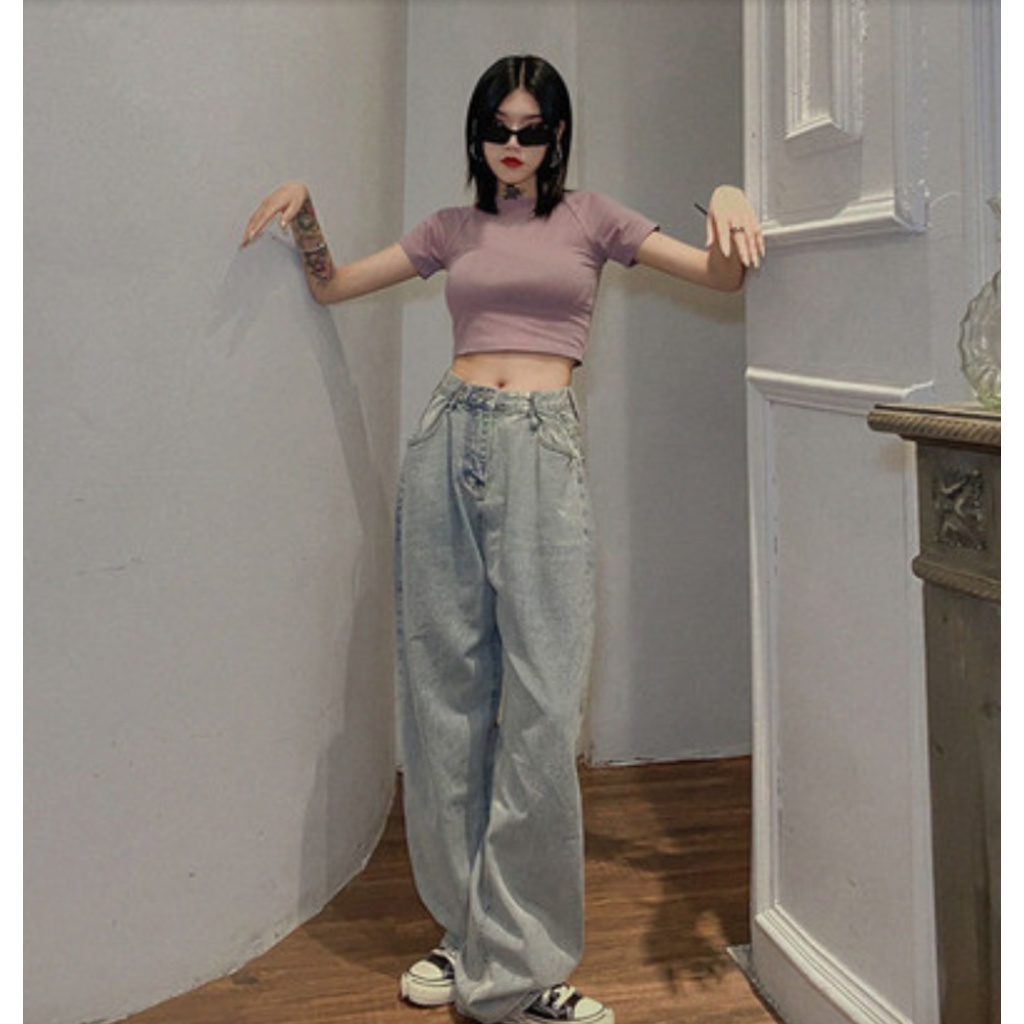 Quần Jeans nữ ống rộng lưng cao định hình eo tôn dáng gây sốt