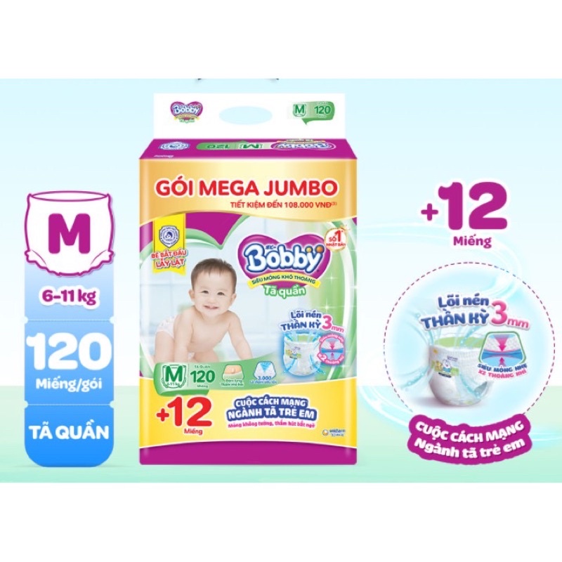 [HÀNG TẶNG]Tã quần Bobby mới Mega Jumbo M120/L104/XL96/XXL88