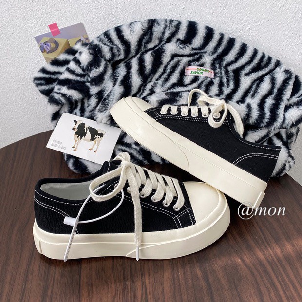 2101538 Giày vải nữ - Giày ulzzang vải đế cao 4cm thời trang nữ phong cách basic trơn