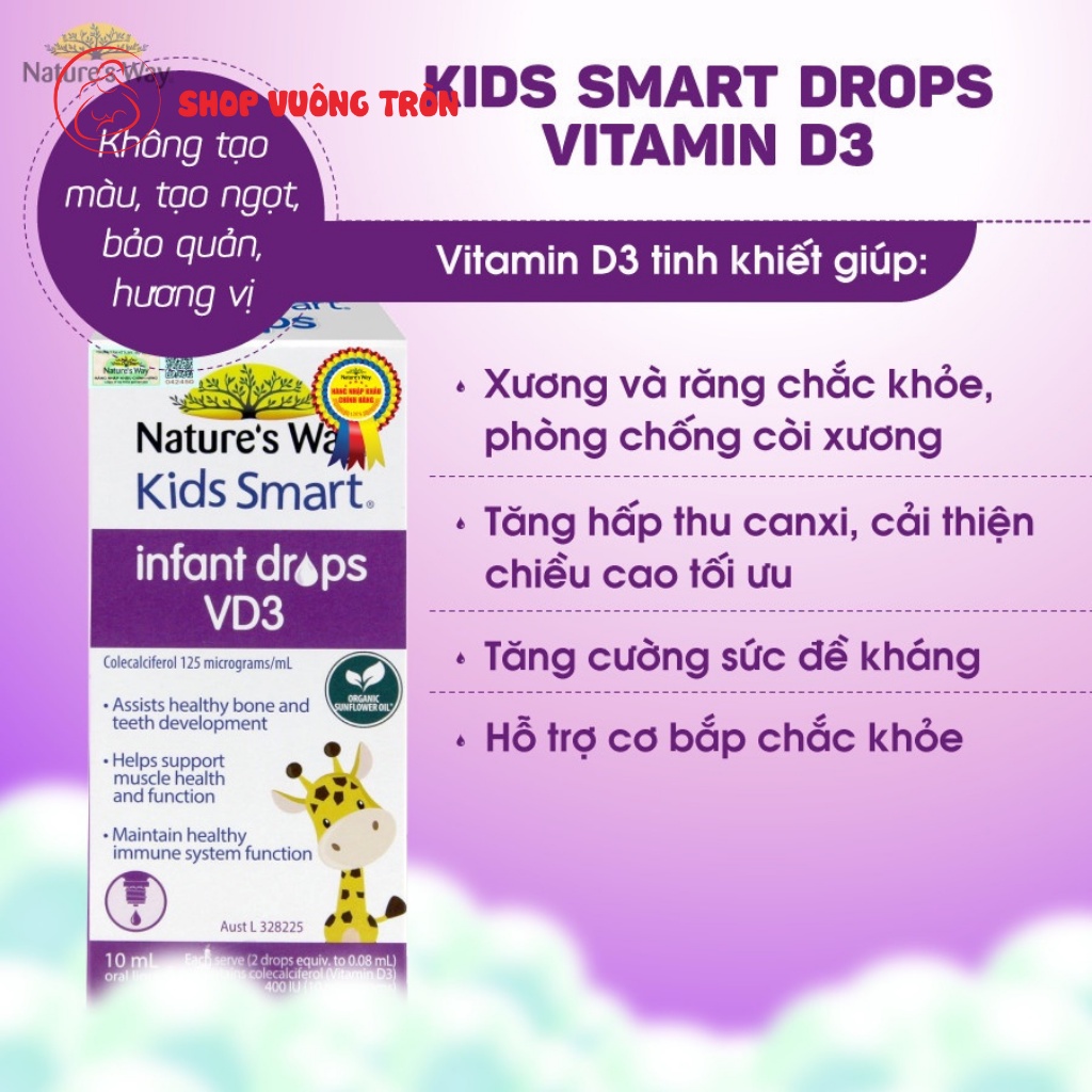 Siro Uống Bổ Sung Vitamin D Cho Bé Nature's Way Kids Smart Infant Drops VD3 10ml