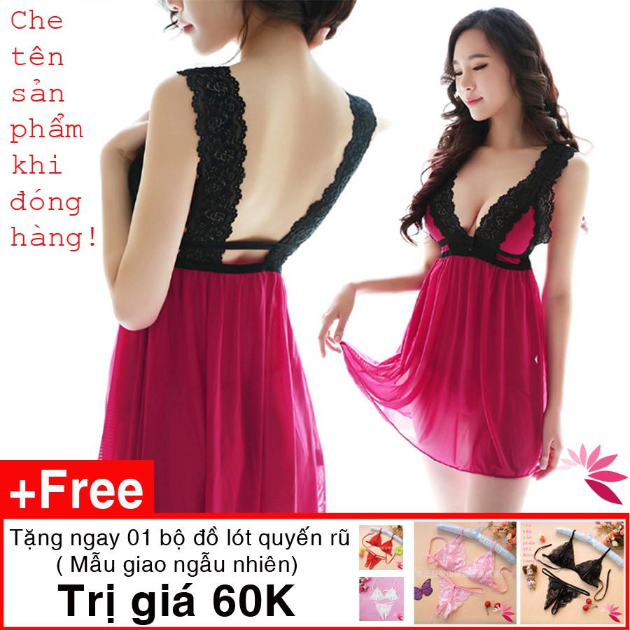 Váy ngủ siêu mỏng, Đồ ngủ nữ  phối ren quyến rũ  AN11 (Có Video). FREESIZE 40-58kg, Tặng bộ đồ lót 60k