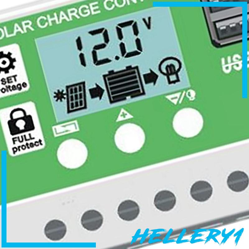 [Hellery1] Bộ Điều Khiển Sạc Pin Năng Lượng Mặt Trời 12V / 24V LCD Hai Cổng USB