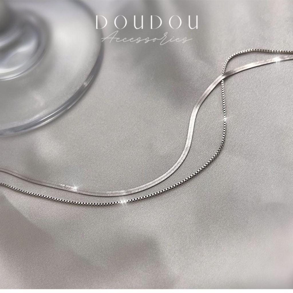 Dây chuyền nữ đẹp DOUDOU Dây chuyền nữ 2 tầng chất liệu bạc 925 phong cách Hàn Quốc thời trang XL001
