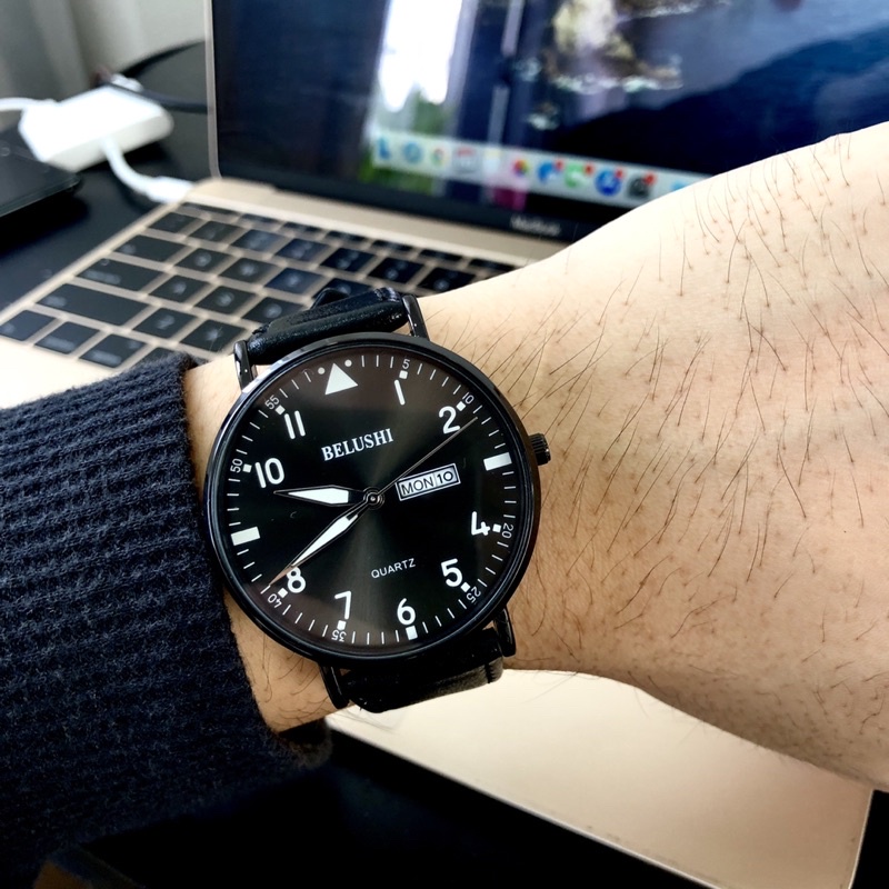 Đồng Hồ Nam Dây Da BELUSHI Máy Mỏng Hai Lịch Ngày Thứ Chống Nước