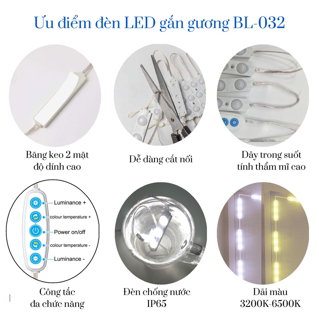 Bộ Đèn Led Gắn Gương Bàn Trang Điểm, Đèn Dán Trang Trí Gương Siêu Sáng Dài 5m, 5 Chế Độ Sáng BL032 Nhật Hạ Store