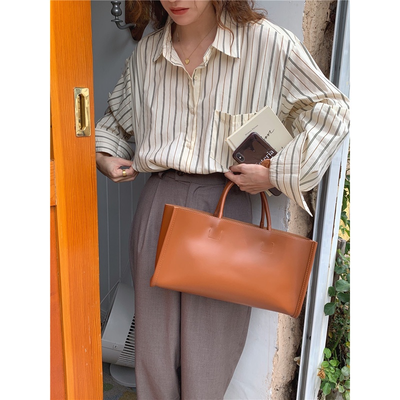 Áo Sơ Mi Tay Dài Dáng Rộng Họa Tiết Kẻ Sọc Phong Cách Hàn Quốc Thời Trang Cho Nữ