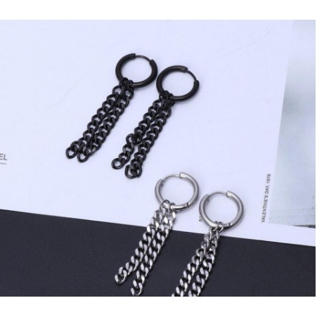 Bông Tai Nam Kết Hợp 2 Dây Xích - Cực Độc