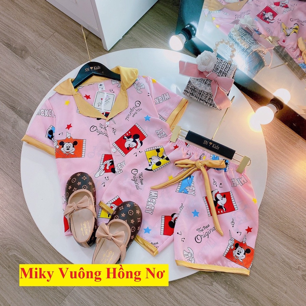 [20KG-42KG] Bộ Mặc Nhà Pijama Lụa Phối Nơ Cao Cấp Tay Cộc Cho Bé Gái - Chất Liệu Lụa mềm Mịn Thoáng Mát