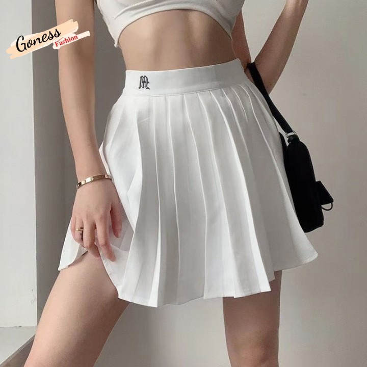 Chân váy xếp ly Goness phong cách âu mỹ tennis trắng đen trơn li ngắn nữ họa tiết thêu 2021 | BigBuy360 - bigbuy360.vn