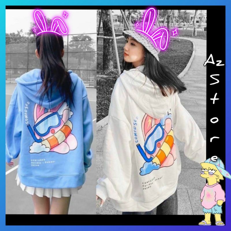 👫𝗟𝗼𝗮̣𝗶 𝗱𝗮̀𝘆🌿 áO Khoác Nỉ Hoodie dây kéo in Thỏ đeo kính Nam Nữ Hooide Mới