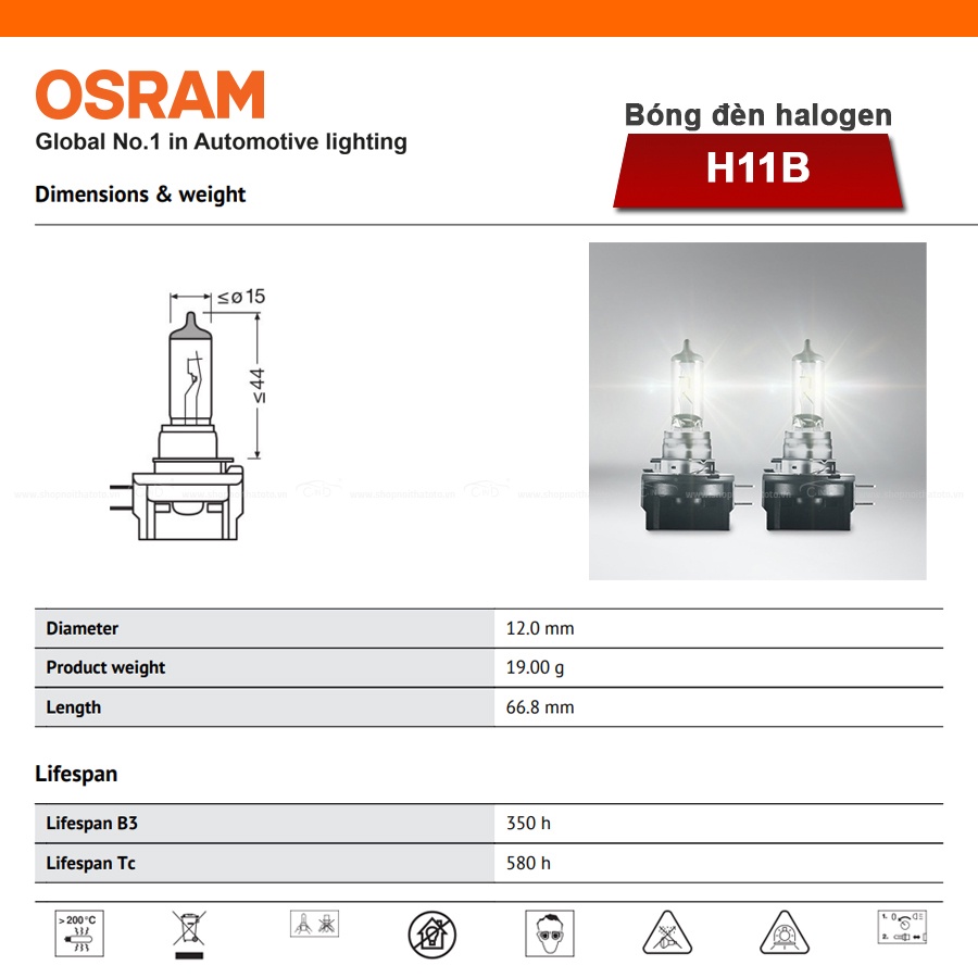 Bóng Đèn Halogen OSRAM Original H11B 64241 12V 55W - Nhập Khẩu Chính Hãng