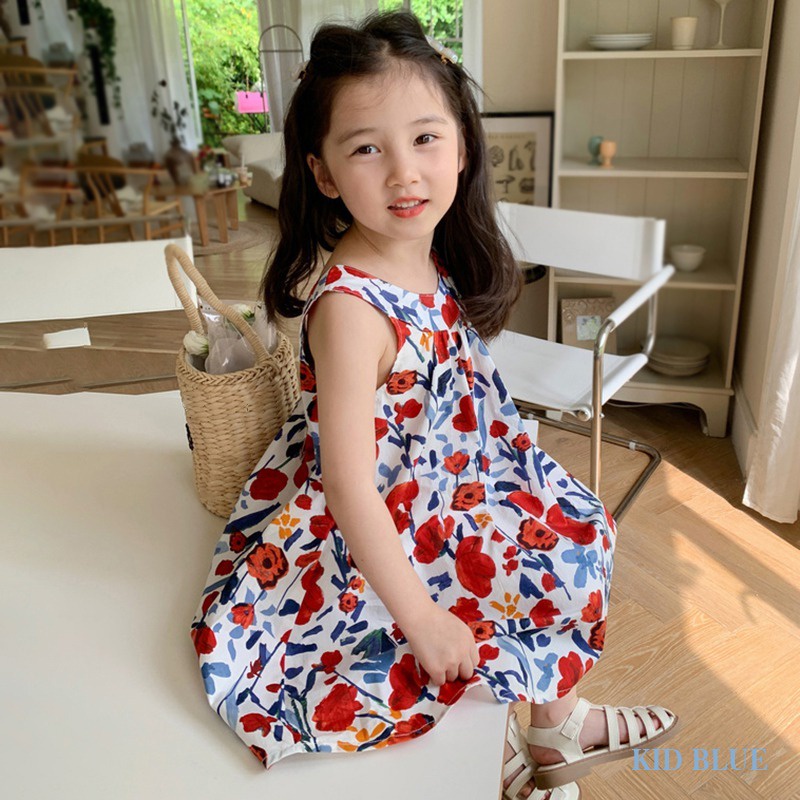 Đầm Không Tay In Hoa Thời Trang Mùa Hè Hàn Quốc Cho Bé Gái