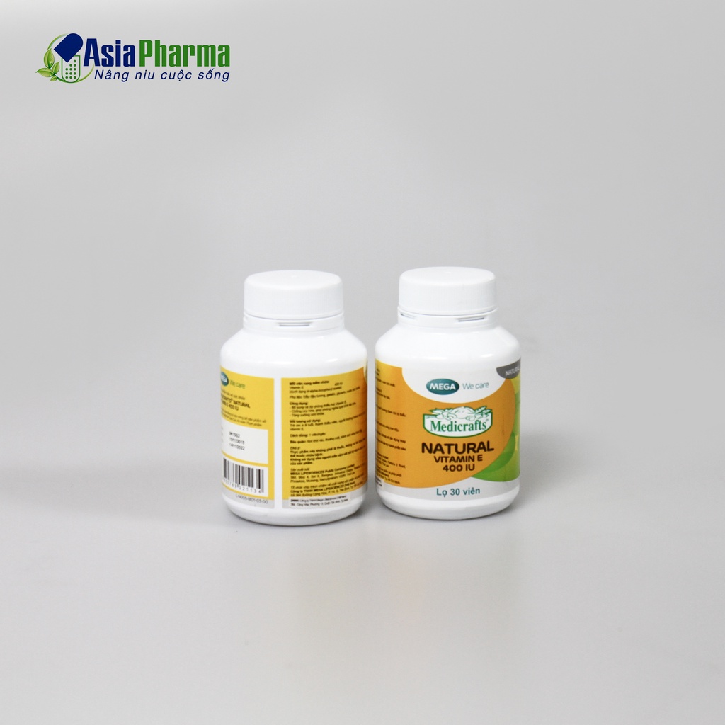 Viên uống Natural Vitamin E 400IU giúp đẹp da chống lão hoá, thực phẩm chức năng -Lọ 30 viên - ASIA PHARMA