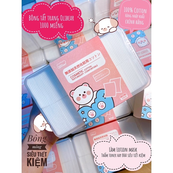 Bông Tẩy Trang Miniso, Olibear 1000 miếng - Nhật Bản