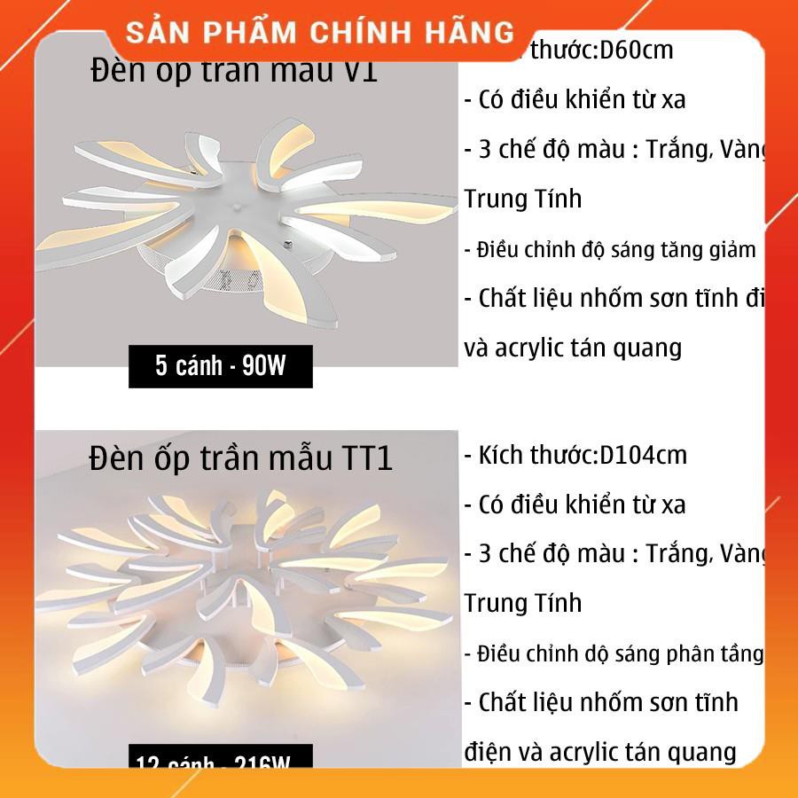 Đèn Ốp Trần Đèn Led Ốp Nổi Trần Thạch Cao Siêu Sáng Mẫu V1 TT1 Trang Trí Phòng Khách  3 Chế Độ Sáng có Điều Khiển