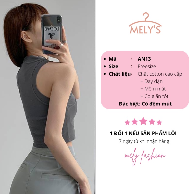 Áo croptop nữ 3 lỗ ôm body có ĐỆM lót chất COTTON mặc trong vest phong cách Hàn Quốc trẻ trung basic ulzzang AN13