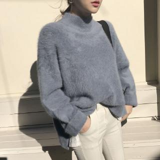 Áo Sweater Nhung Cổ Lọ Form Rộng Thiết Kế Xẻ Tà Xinh Xắn Cho Nữ