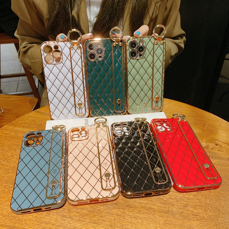 Ốp Điện Thoại Mềm Mạ Điện Chống Sốc Có Dây Đeo Cổ Tay Cho iPhone 12 11 13 Pro Max