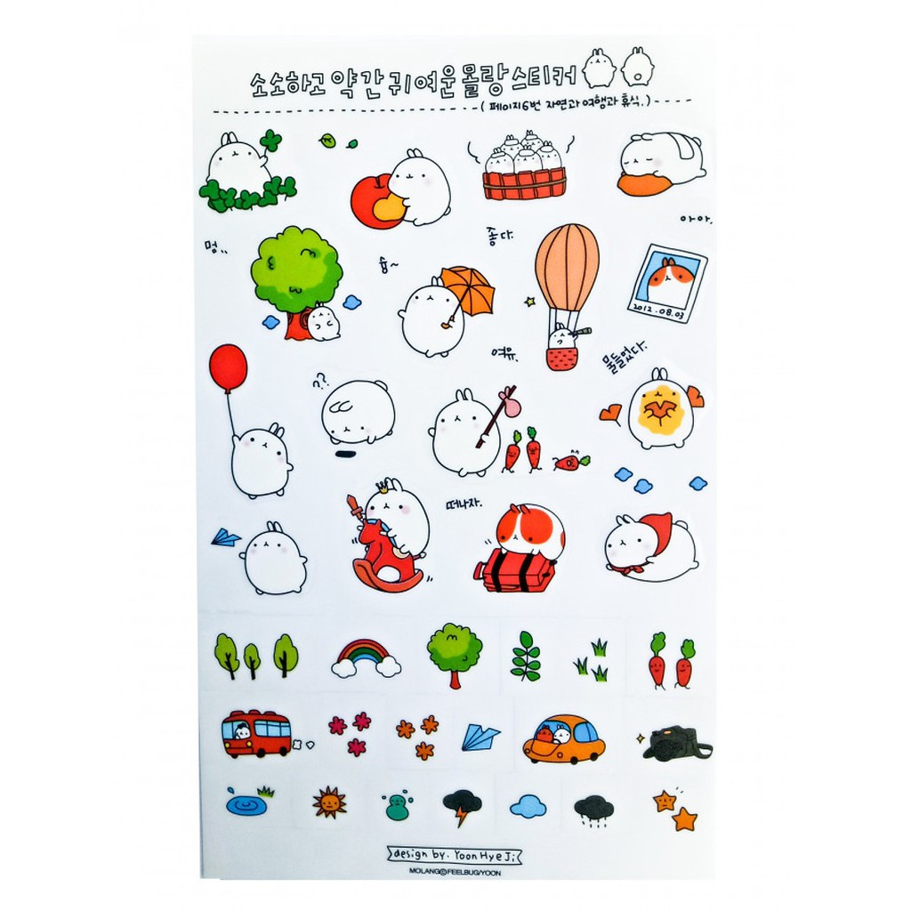 Bộ 6 tấm sticker thỏ Molang Cute Trang Trí Lịch, Planner, Scrapbook - Mùa 1