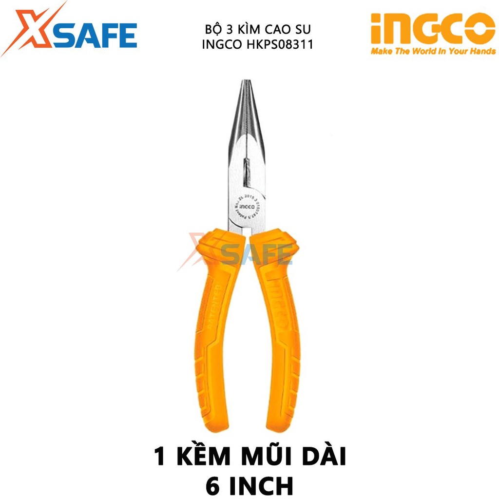 Bộ 3 kìm INGCO HKPS08311 kích thước 6 inch Bộ 3 kềm hợp kim cao cấp chắc chắc, chịu lực, chịu nhiệt - Chính hãng [XSAFE]