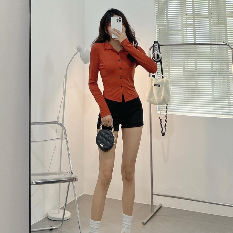 POLO CROPTOP NÚT TAY DÀI