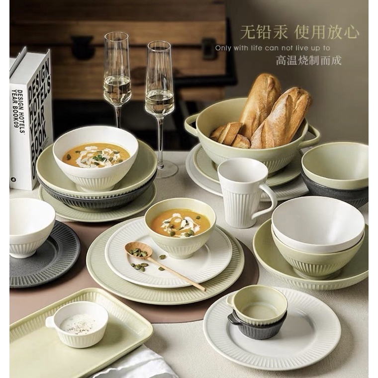 Bộ bát đĩa vân sọc Morandi mix màu phong cách Bắc Âu