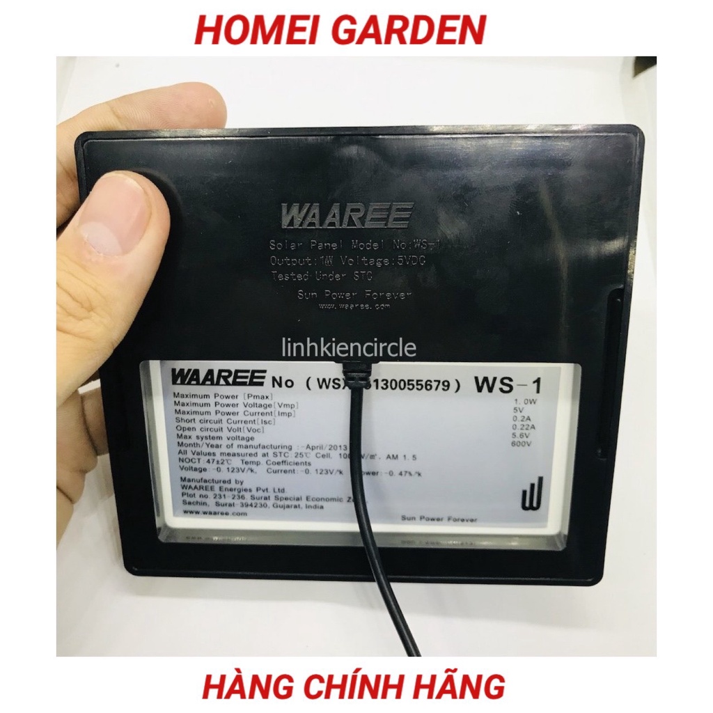 Tấm pin mặt trời mini 1W 5V 0.2A nối sẵn dây mặt kính của WAAREE chất lượng cao dùng DIY - mã KG0003