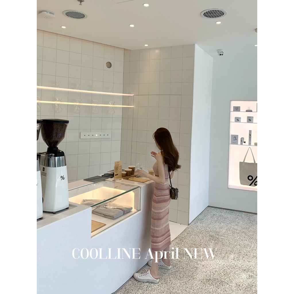 Cocory vn Đầm Dệt Kim Hai Dây Dáng Ôm Họa Tiết Kẻ Sọc Thời Trang Quyến Rũ Cho Nữ