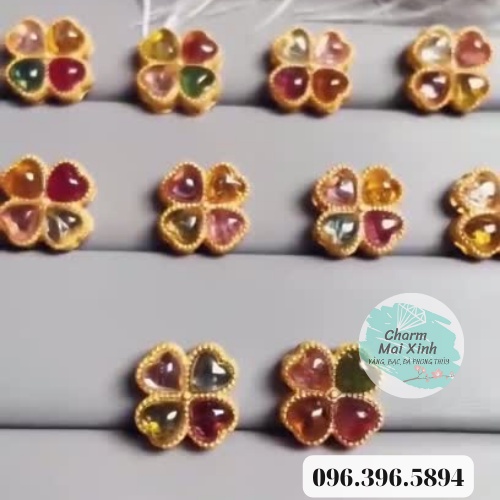 (S925) Cỏ 4 Lá Tourmaline Bọc Bạc 925 - phụ kiện xâu vòng tay nam nữ, charm phối vòng tay phong thuỷ handmade tự làm