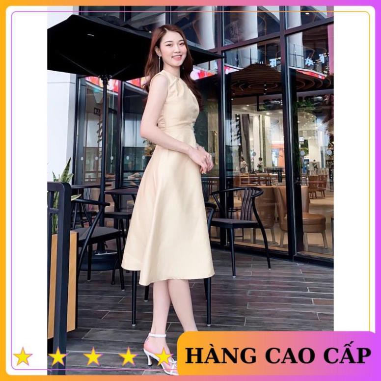 [HÀNG CAO CẤP] Váy dự tiệc váy sang trọng dáng xoè cổ xoắn kiểu dệt ánh kim đi chơi dạo phố MN80