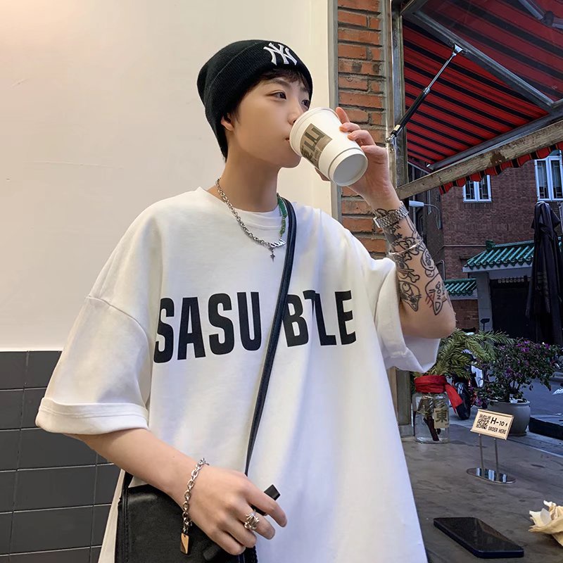 Áo Thun Dáng Rộng In Chữ Phong Cách Hàn Quốc Thời Trang Mùa Hè Cho Nam Size M-8XL