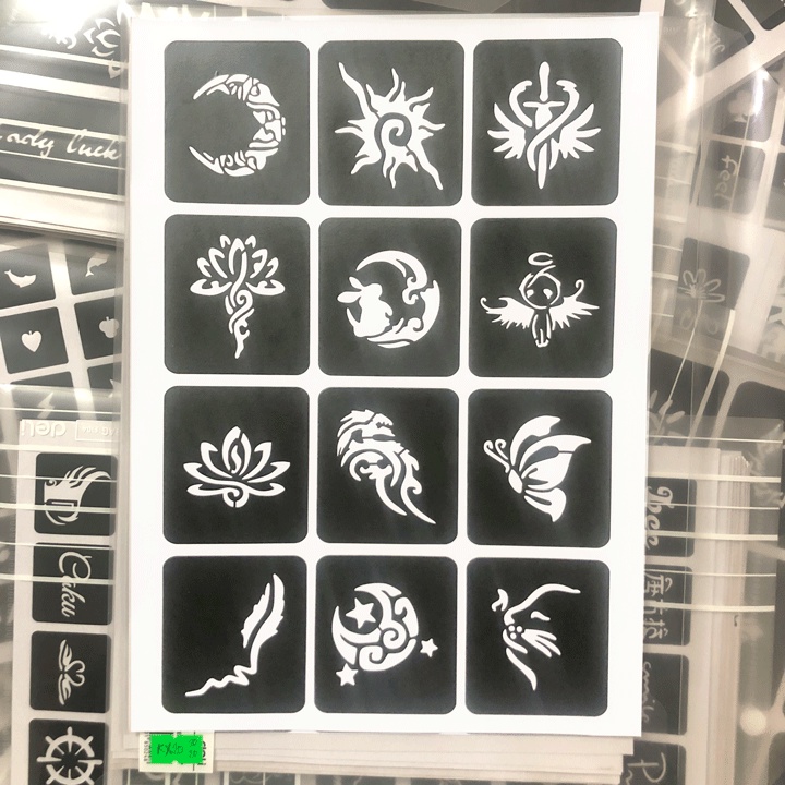 [KX20] Khuân Xăm Tạm Thời Tattoo, Khuân Xăm Con Rồng, Con Thở Trên Cung Trăng, Con Bướm, Đóa Xen, Bút Lông Gà, dolovn