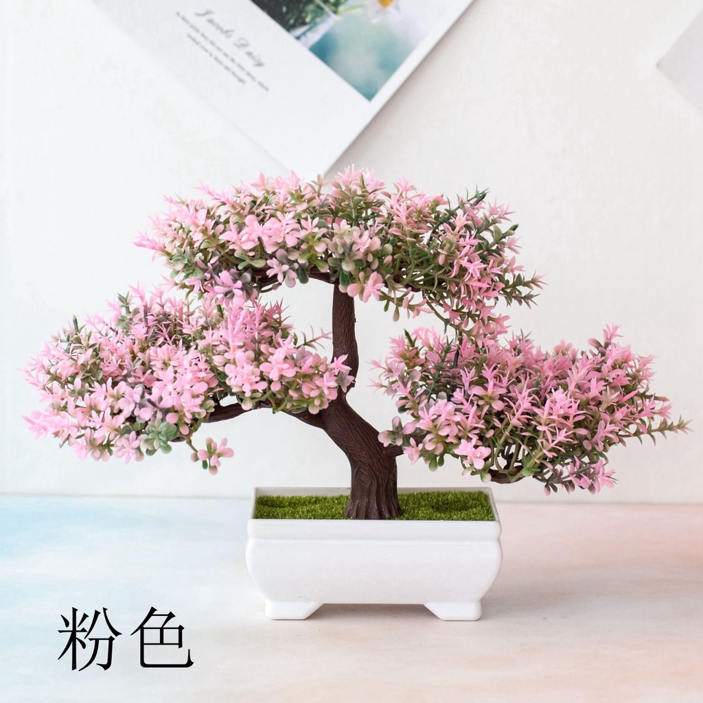 CÂY GIẢ BONSAI HOA RỰC RỠ kèm chậu - Chậu cây Phú Quý Cát Tường trang trí, để bàn - Hoa giả may mắn tài lộc