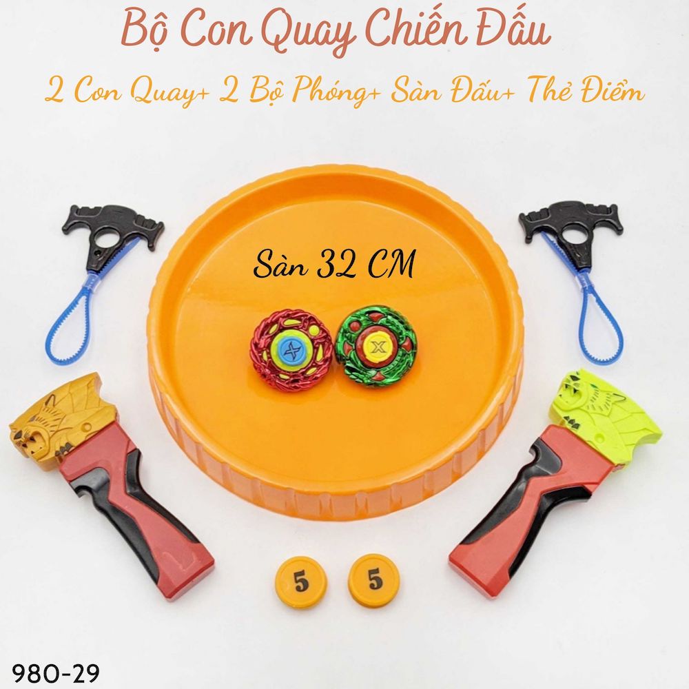 Bộ con quay nado sắt có 4 con quay 2 tay cầm và mâm đấu