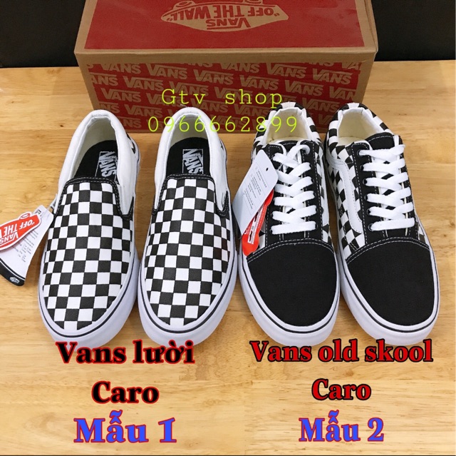 [TẶNG HỘP &amp; LỌ TẨY hoặc TẤT] Giày thể thao nam nữ V.old CARO ĐEN TRẮNG,tem gót đỏ, size 36 - 43.     .