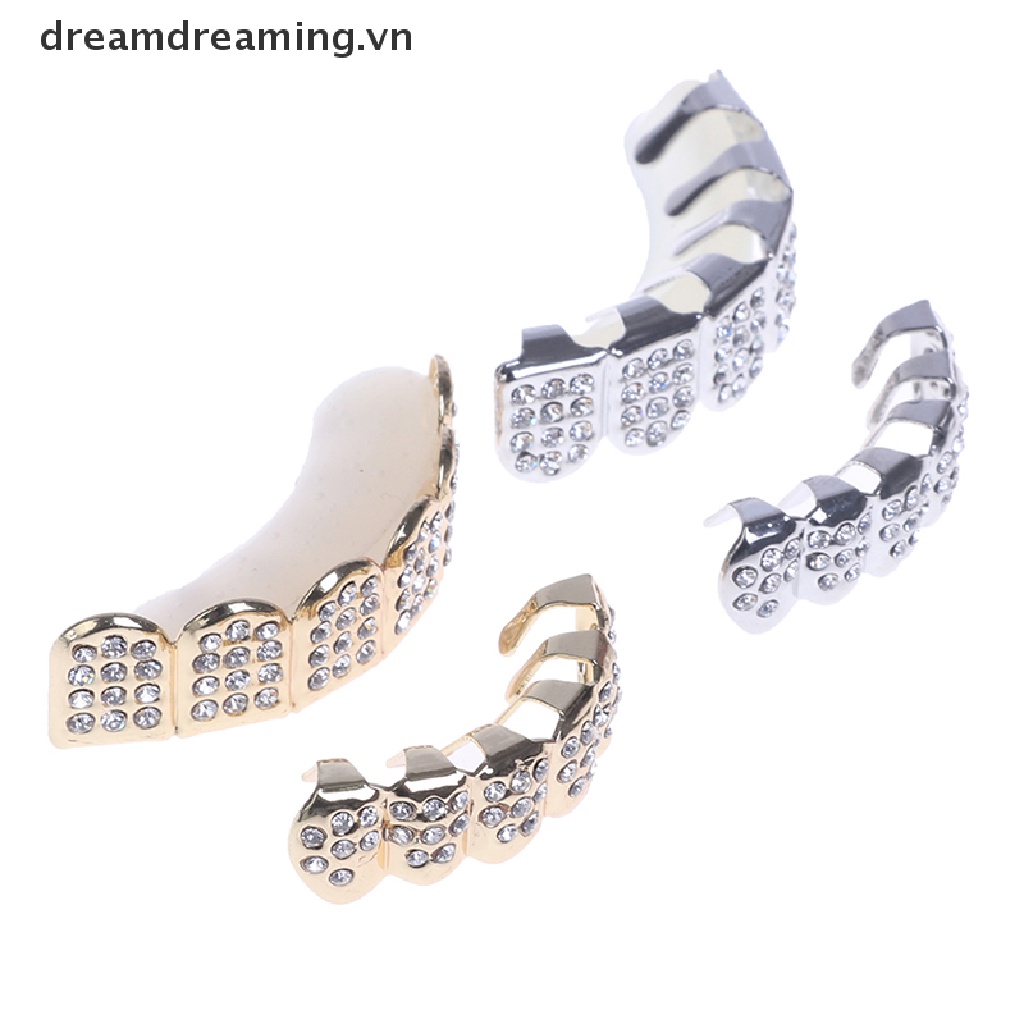 [Hàng mới về] Set hàm răng giả trên và dưới đính kim cương nhân tạo 6 răng phong cách hip hop cá tính (Có bán lẻ)