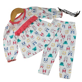 Bộ dài tay mặc ngủ bé gái- thun borip size 2-7- Bộ quần áo bé gái