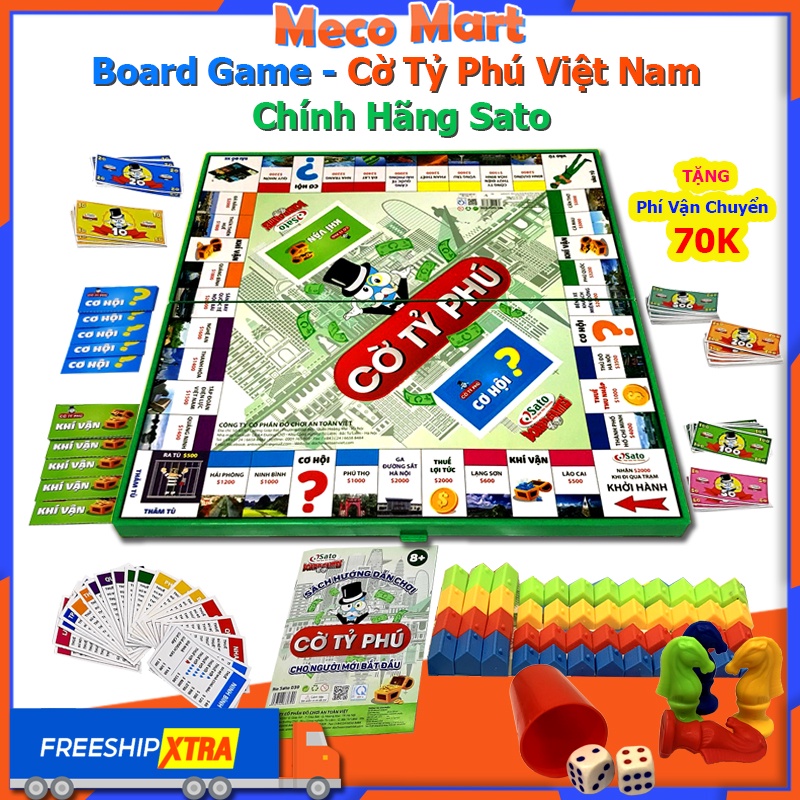 BỘ CỜ TỶ PHÚ SATO VIỆT NAM Cỡ Lớn, Thử Thách Làm Giàu , Board Game Bàn Cờ Tỉ Phú Chính Hãng, Đồ Chơi Trí Tuệ MECO MART