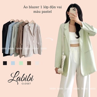 Áo blazer dài tay trơn dáng rộng có đệm vai , áo khoác vest dài tay cơ bản nhiều màu, labibi
