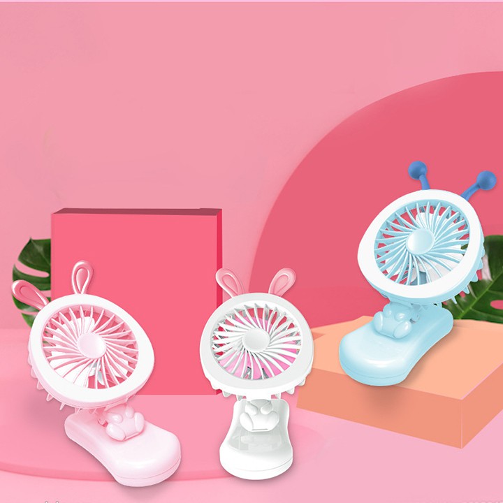 Quạt Mini Pocket Fan Hình Thỏ Tích Hợp Kẹp Điện Thoại, Sạc USB Tiện Dụng - Giao Màu Ngẫu Nhiên