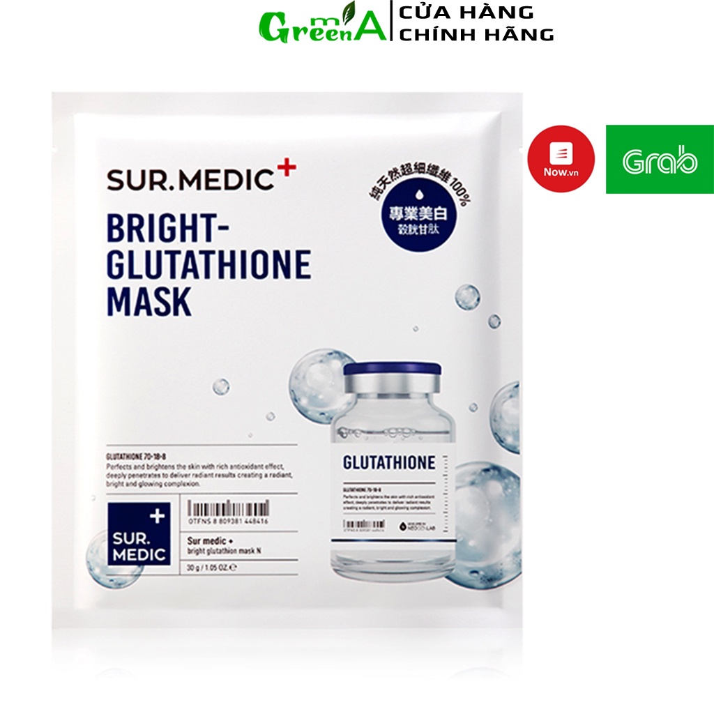 Mặt Nạ Dưỡng Trắng Da Chuyên Sâu Sur.Medic+ Bright Glutathione Mask 30g (Miếng lẻ) NHẬP KHẨU CHÍNH HÃNG CÓ TEM