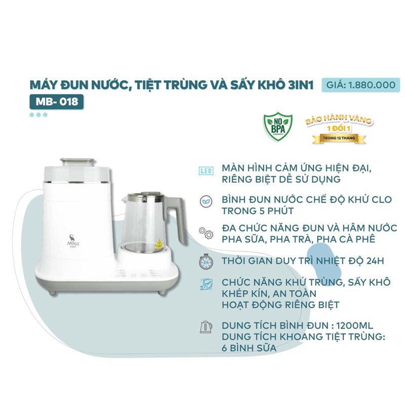 Máy đun nước, tiệt trùng, sấy khô Moaz Bébé MB018