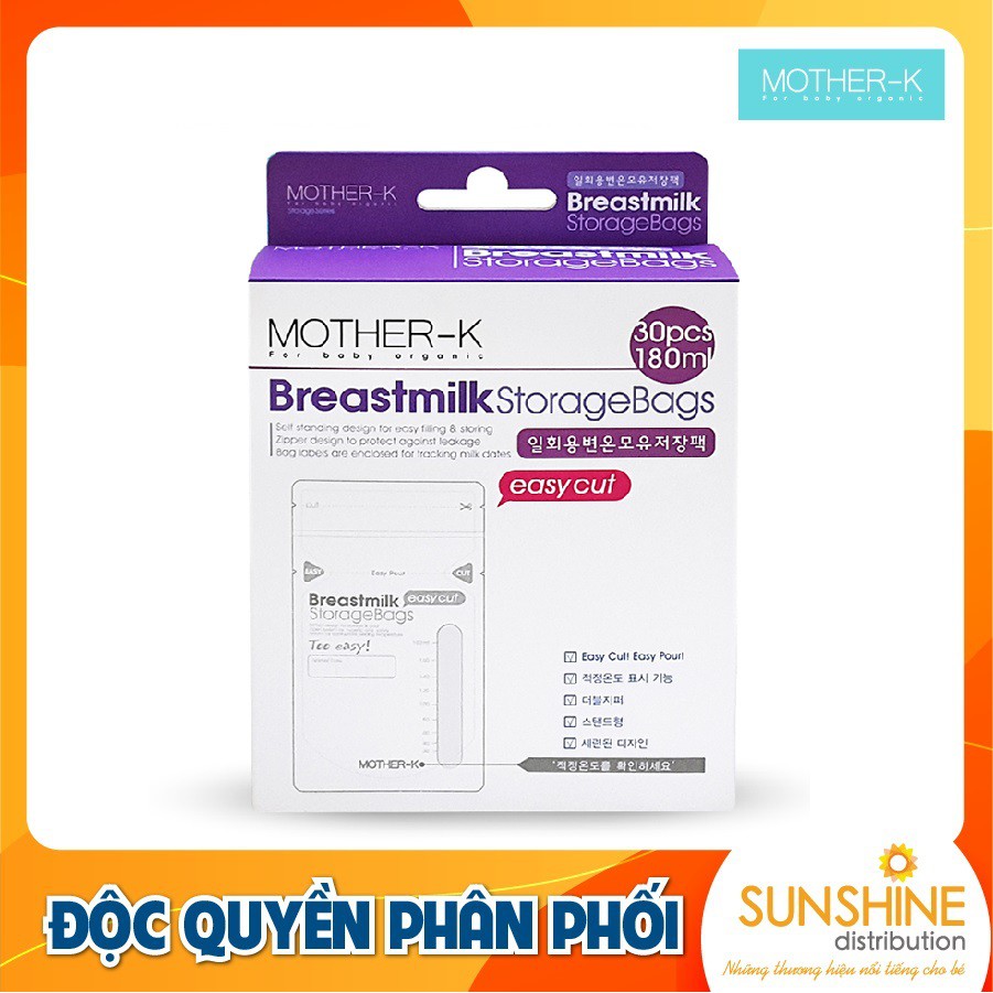 Túi trữ sữa cảm biến nhiệt miệng cắt Mother-K Hàn Quốc (30c 180ml)