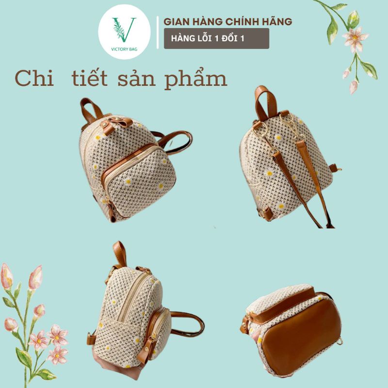 Balo Mini Cói Thêu Hoa Cúc, Thời Trang Cute Dành Cho Nữ, SKU: 258, VICTORY